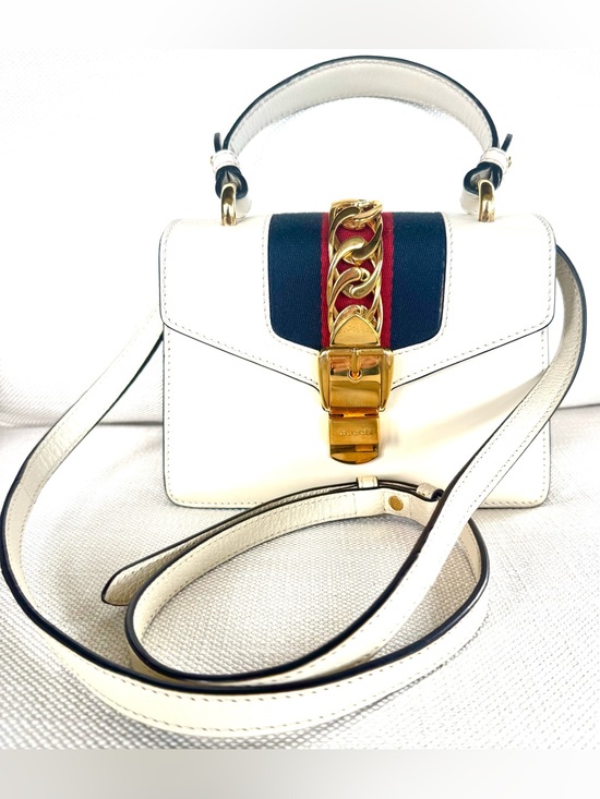 Gucvi Handbags - GUCCI Sylvie Mini White Leather Top Handle Crossbody Shoulder Bag